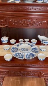 Bộ bát đĩa hoa mặt trời thờ cúng hoa văn rồng phượng - Hàng gốm sứ Bát Tràng cao cấp