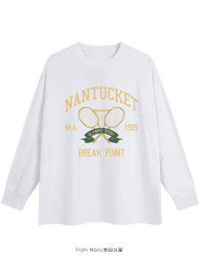 Tất Tay Dài Rộng Rãi in Chữ Mars Phong Cách Hip Hop Thường Ngày Cotton Thoáng Khí Mùa Thu Dài Vừa Phải Cổ Tròn