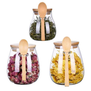 350/600/1000ml Airtight glass jar storage container with bamboo lid  Food Storage Pots For Coffee Beans Tea Grains Dried Fruits