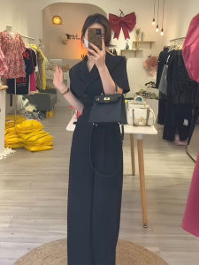 High Waist One Piece Pants Womens Black Fashionable Elegant Korean Style Summer New Arrival Workwear Overall Skirt
