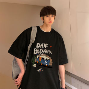 Áo Thun Nam Dáng Rộng Màu Đỏ Rượu Vang Mùa Hè Thường Ngày Cotton 100% Cổ Tròn Tay Ngắn in Chữ Phong Cách Mỹ Cổ Điển