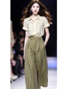 Outlets Discount Store Revoked by Brand a Set of Slimming Sense of Design Work Clothing Shirt Two-piece Set Pants for Women Summer