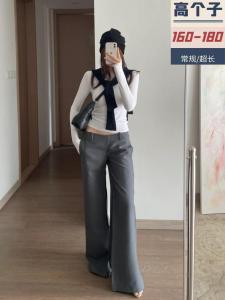 เอวสูงยาวขึ้นบาน กางเกงลำลอง ผู้หญิงสไตล์ฤดูใบไม้ร่วงความปรารถนาต่ำเพียวกางเกงสำหรับผู้หญิงที่สูงกว่า 175 ซม