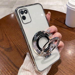 Transparent Silicone Phone Case for Realme V11s OPPO Anti-Fall Full Cover Female Version with Stand Protective Shell RMX3121/3125