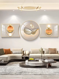 Modern Living Room 3PCS Mural Background Wall Decor Mural Three-Piece Circular Wall Painting