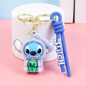 1pc/4pcs Stitch Flocked Figure Keychain-Ultra Soft Lilo & Stitch Figure Cute Fuzzy Anime Charm for Bags & Backpacks(Collectible