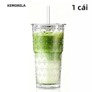 1/2 Chiếc 590ML Cốc Cà Phê Thủy Tinh Ngôi Sao Lấp Lánh Có Nắp Đậy Và Ống Hút Hình Tròn Thân Thiện Với Môi Trường Bộ Đồ Uống Cho Cà Phê Đá Sinh Tố Nước Sữa Nước Ép