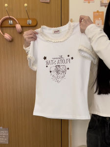 Short Sleeve Lace Trim T-Shirt Womens Style Korean Version Slim Fit No Belly Show Summer Cotton Polyester Cartoon Design