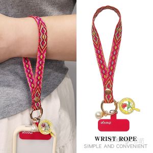 Original Short Ins Artistic Retro Colorful Wristband Phone Strap for Women Outdoor Travel Durable Nylon Braided Line Accessories