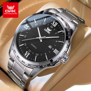 OPK resmi autentik jam tangan cowok keren 2025 anti air bisnis mode bercahaya kalender jam tangan kuarsa tali jam baja tahan karat kado untuk pacar cowok