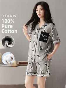 Miiow | Pure Cotton Summer Lightweight Short Sleeve Cartoon Home Clothes Set For Women Catman Casual Sleepwear Outerwear Option