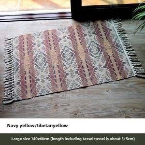 Nordic Style Handwoven Cotton Carpet Living Room Coffee Table Bedroom Bedside Tassel Floor Mat Dustproof Rectangle Rug