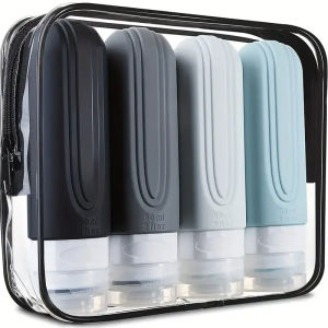 Bộ 4 Chai Du Lịch 90ML Bằng Silicon Hộp Đựng Đồ Vệ Sinh Cá Nhân Di Động Được Phép Mang Lên Máy Bay Chai Đựng Sữa Dưỡng Thể Dầu Gội Dầu Xả Rỗng