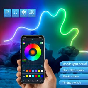 2/3/5/10M Smart APP Control RGBIC Neon LED Strip Light Music Sync USB Dynamic Effects LED Rope for Bedroom Gaming Room Decor