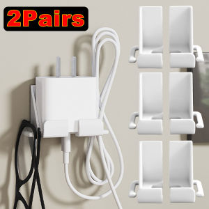 ที่ยึดโทรศัพท์ติดผนัง2คู่พร้อมการจัดการสายเคเบิลแท่นชาร์จกาวแบบไม่ต้องเจาะสำหรับดูวิดีโอชั้นจัดระเบียบสายไฟสำหรับห้องครัวห้องนอน