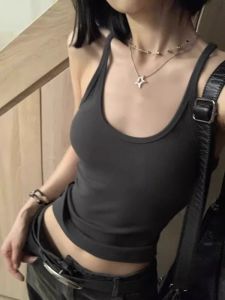 Áo Ba Lỗ Thể Thao Cổ Chữ U Màu Xám Đậm Gợi Cảm Mùa Hè Chống Hở Hang Đa Năng Cho Nữ