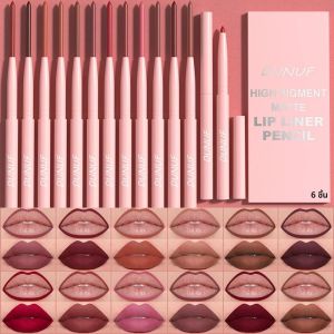 6 ชิ้น Matte Lip Liner Set Nude สีน้ําตาล Smooth Rose สีแดงสี Long Lasting Rotatable ลิปสติกดินสอชุดสําหรับ Smooth Finish