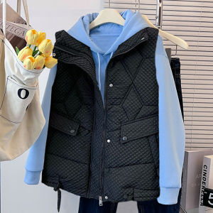 Korean Style Stand Collar down Cotton Vest Womens Shoulder Pad Warm Slimming Top for Autumn Winter Fashion Casual Wear