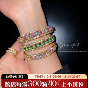 Fashionable Exaggerated Square Diamond Bracelet Womens Full Drill Personality Spring New Design Sensation Hand Jewelry