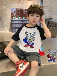 เสื้อยืดแขนสั้นผ้าฝ้ายแท้ลายเปลี่ยนสีสำหรับเด็กชาย ฤดูร้อน 2022 แฟชั่น เสื้อผ้าเด็ก ลายการ์ตูน ระบายอากาศได้ดี ปกติ