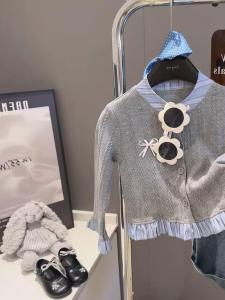 Gray Knitted Sweater Coat Childrens Spring Autumn Fashionable College Style Girls Cotton Casual Short Outerwear
