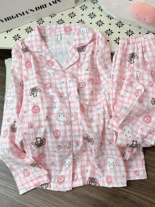 Cute Dessert Rabbit Cotton Pajamas Womens Cartoon Sweet Home Clothes Set Long Sleeve Long Pants Student Indoor Outfit