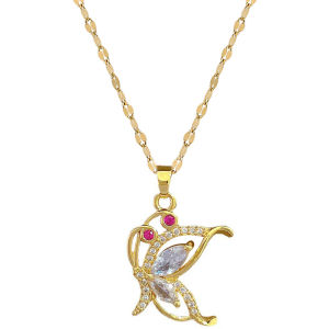 Womens Titanium Steel Butterfly Necklace Luxury Versatile Clavicle Chain Jewelry Accessory