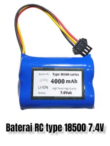 baterai RC 18500  7.4V 4000mAh amfibi 3PIN soket hitam