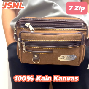 Malaysia Stock!! Retro Fashion 100% Canvas 8 Compartments Men Waist Bag Pouch Bag Durable Cotton Thick Line
