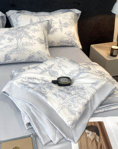 Summer Machine Washable Ice Silk Summer Blanket Four-Piece Set Cool Feeling Silky Sleep Naked Air Conditioner Quilt Duvet Insert Single Double Summer Quilt