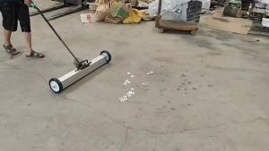 Rolling Magnetic Sweeper Push-Type Pick Up Sweeper with Wheels Large Durable Magnet Pickup Lawn Sweeper Length-Adjustable Handle Easy Cleanup Tool for Garage Construction Yard