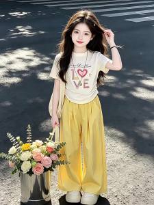 LIREGONGZHU | Fashionable Cute Girls T-Shirt with Wide Leg Pants Suit