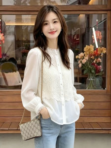 Elegant Lace Collar Long Sleeve Slim Fit Womens Shirt