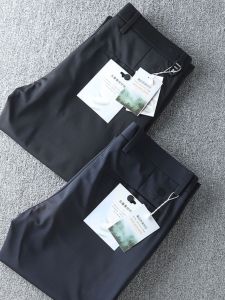 High-End Mulberry Silk Mens Slim Fit Casual Pants Spring Summer Pure Color Business Casual Elastic Straight Leg Long Trousers