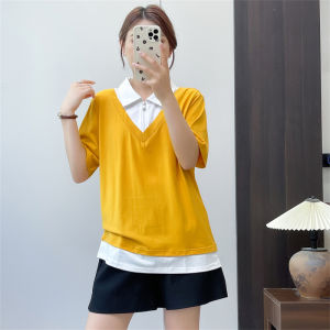 Summer Womens Cotton Short Sleeve T-Shirt Overhead POLO Shirt Korean Style Casual Simple POLO Top Comfortable Breathable