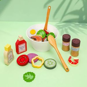 ĐỒ CHƠI BÁT SALAD KÈM ĐẦY ĐỦ ĐỒ ĂN VÀ DỤNG CỤ KABI BẰNG GỖ CHO BÉ CHƠI ĐỒ HÀNG