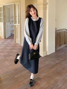 Korean Style Early Autumn Womens Fashion Set Shirt with Belt Half Skirt Two-Piece Set High Quality Polyester Fiber Long Sleeve