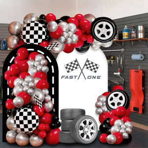 111-Piece Racing-Themed Birthday Party Balloon Arch Set Red Black and Silver with Wheel Hub Balloons Perfect for Childrens Racing-Themed Birthday Parties Bachelor Parties Graduation Ceremonies and Event Decorations