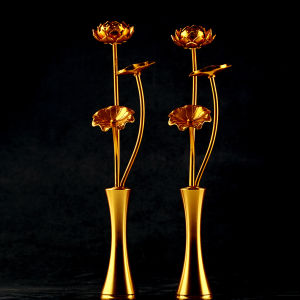 HENANSHENGZHONG | Miniature Gilt Lotus Flower Altar Decoration Single Stem