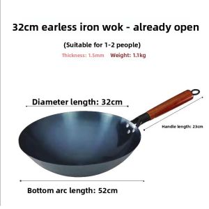Traditional Handmade round Bottom Iron Wok for Stir-Frying Non-Stick No Coating Gas Stove Compatible Cooking Utensil