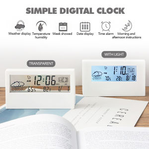 Teabelle Japanese Simple Style Digital Alarm Clock Modern White Electronic Clock Temperature Humidity Clock Students Desktop Room Bedside Clock