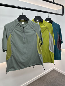 Lightweight Quick-Dry Mountain Series Functional Color Block Half Zip Short Sleeve Sun Protection Cool Feeling Loose Sports Cycling T-Shirt Trendy T