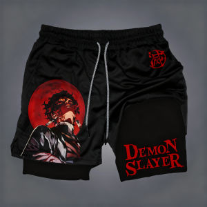 Bandai | Bandai Demon Slayer Printed Mens Double-layered Shorts 2026 Summer American Loose Breathable and Sporty Fashion Shorts