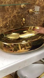 CHẬU RỬA MẶT LAVABO ELIP DƯƠNG BÀN MẠ VÀNG 065V (SẢN PHẨM BAO GỒM CHẬU)