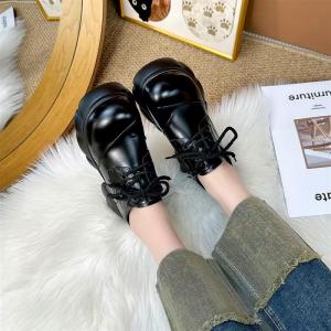Womens Thick Bottom Loafers Spring 2025 New British Style Fashionable All-Match Small Leather Shoes Heightening Soft Bottom Lace-Up Single Shoes