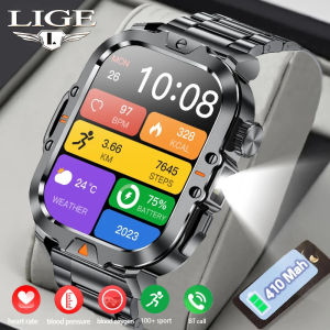 LIGE Smart Men Watch 100+ Sport Mode 410 Mah Large Battery With LED Flashlight Waterproof BT Call Health Monitor Smart Watch For Men + Box