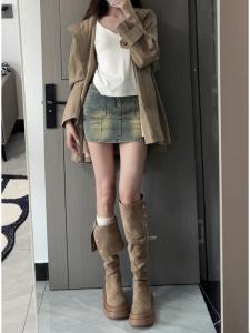 Womens Thick Bottom Long Boots Autumn Winter over Knee Fleece Lined High Boot Knight Style Fashionable Slimming Boots