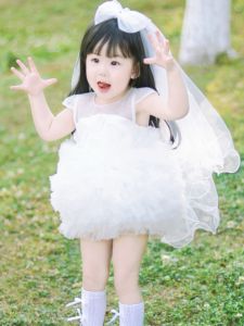 Princess Style Birthday Cake Skirt for Girls One Year Old Stage Show Hostess Performance Childrens Wear Summer Nylon Fabric