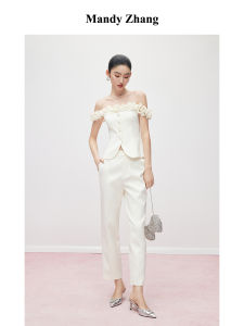 Premium French Vinegar Acetate White Sleeveless One-shoulder Top