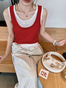 Casual Layering Inspiration Real Two-Piece Vest Slimming round Neck Sleeveless Base Shirt Korean Style Regular Fit Base Layer Top